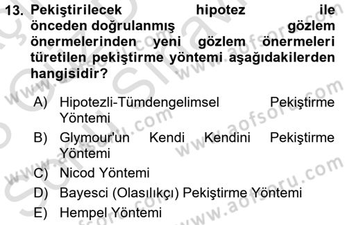 Bilim Felsefesi Dersi 2022 - 2023 Yılı (Final) Dönem Sonu Sınav Soruları 13. Soru