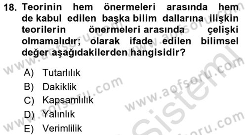 Bilim Felsefesi Dersi 2022 - 2023 Yılı (Final) Dönem Sonu Sınav Soruları 18. Soru