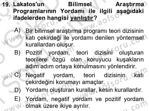Bilim Felsefesi Dersi 2022 - 2023 Yılı (Final) Dönem Sonu Sınav Soruları 19. Soru