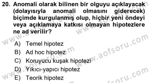 Bilim Felsefesi Dersi 2022 - 2023 Yılı (Final) Dönem Sonu Sınav Soruları 20. Soru