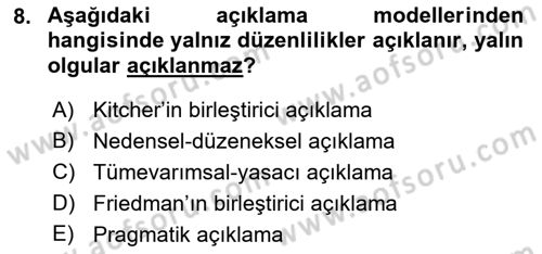 Bilim Felsefesi Dersi 2022 - 2023 Yılı (Final) Dönem Sonu Sınav Soruları 8. Soru