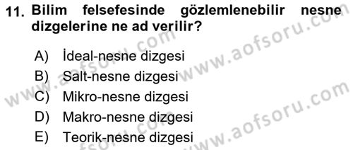 Bilim Felsefesi Dersi 2022 - 2023 Yılı Yaz Okulu Sınav Soruları 11. Soru