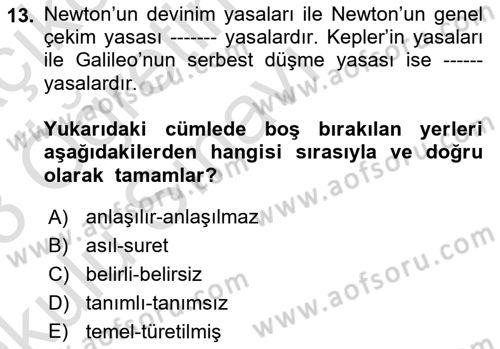 Bilim Felsefesi Dersi 2022 - 2023 Yılı Yaz Okulu Sınav Soruları 13. Soru