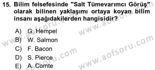 Bilim Felsefesi Dersi 2022 - 2023 Yılı Yaz Okulu Sınav Soruları 15. Soru