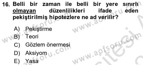 Bilim Felsefesi Dersi 2022 - 2023 Yılı Yaz Okulu Sınav Soruları 16. Soru