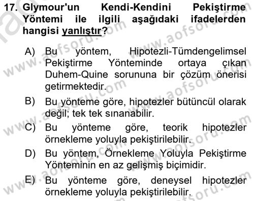 Bilim Felsefesi Dersi 2022 - 2023 Yılı Yaz Okulu Sınav Soruları 17. Soru