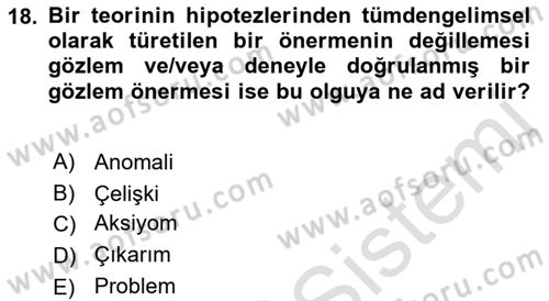 Bilim Felsefesi Dersi 2022 - 2023 Yılı Yaz Okulu Sınav Soruları 18. Soru