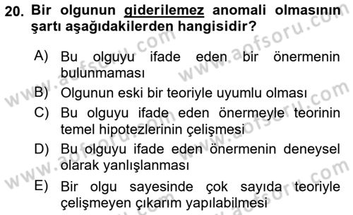 Bilim Felsefesi Dersi 2022 - 2023 Yılı Yaz Okulu Sınav Soruları 20. Soru
