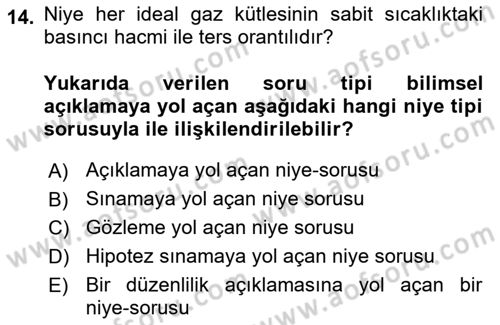 Bilim Felsefesi Dersi Ara Sınavı Deneme Sınav Soruları 14. Soru
