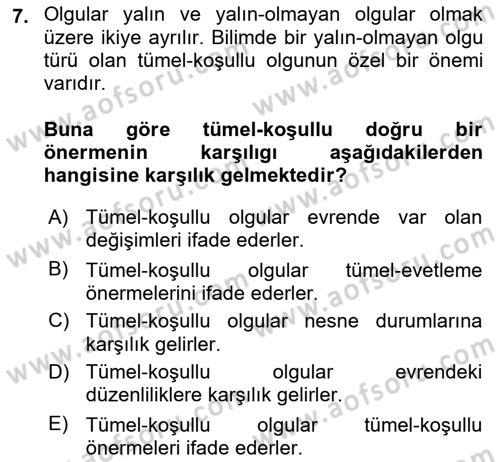 Bilim Felsefesi Dersi Ara Sınavı Deneme Sınav Soruları 7. Soru