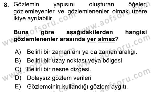Bilim Felsefesi Dersi 2023 - 2024 Yılı (Vize) Ara Sınav Soruları 8. Soru