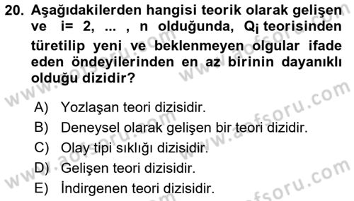 Bilim Felsefesi Dersi 2023 - 2024 Yılı (Final) Dönem Sonu Sınav Soruları 20. Soru