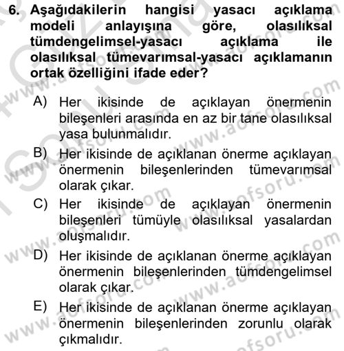 Bilim Felsefesi Dersi 2023 - 2024 Yılı (Final) Dönem Sonu Sınav Soruları 6. Soru
