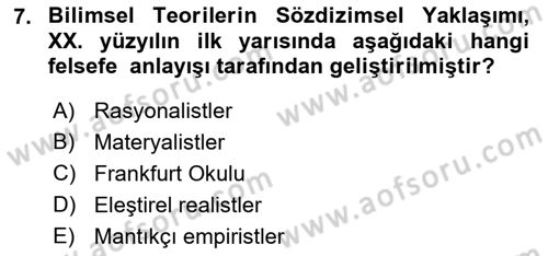 Bilim Felsefesi Dersi 2023 - 2024 Yılı (Final) Dönem Sonu Sınav Soruları 7. Soru