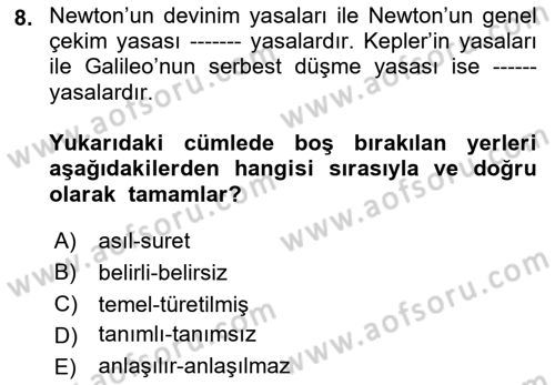 Bilim Felsefesi Dersi 2023 - 2024 Yılı (Final) Dönem Sonu Sınav Soruları 8. Soru