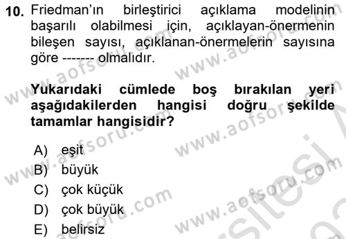 Bilim Felsefesi Dersi 2023 - 2024 Yılı Yaz Okulu Sınav Soruları 10. Soru