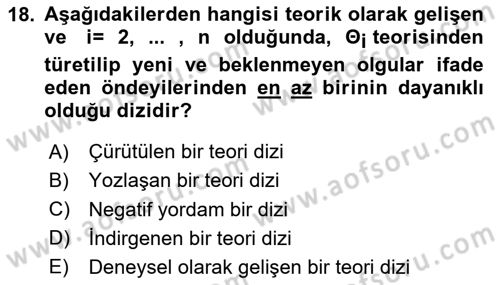 Bilim Felsefesi Dersi 2023 - 2024 Yılı Yaz Okulu Sınav Soruları 18. Soru