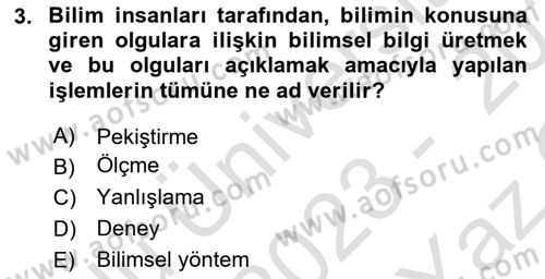 Bilim Felsefesi Dersi 2023 - 2024 Yılı Yaz Okulu Sınav Soruları 3. Soru