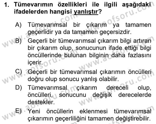 Bilim Felsefesi Dersi Ara Sınavı Deneme Sınav Soruları 1. Soru