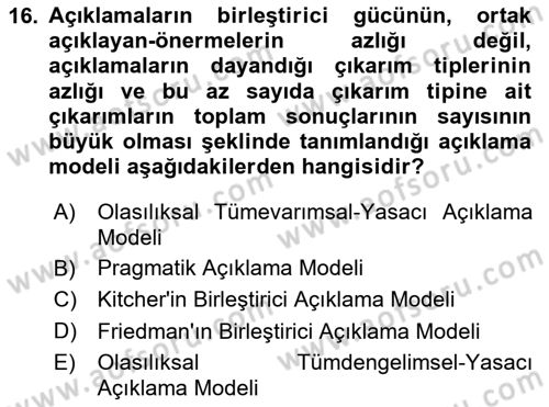 Bilim Felsefesi Dersi 2024 - 2025 Yılı (Vize) Ara Sınav Soruları 16. Soru