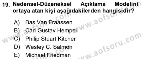Bilim Felsefesi Dersi 2024 - 2025 Yılı (Vize) Ara Sınav Soruları 19. Soru