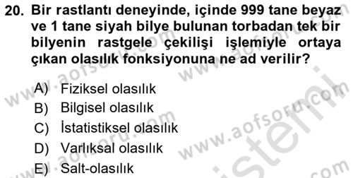 Bilim Felsefesi Dersi 2024 - 2025 Yılı (Vize) Ara Sınav Soruları 20. Soru