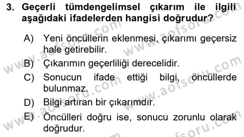 Bilim Felsefesi Dersi 2024 - 2025 Yılı (Vize) Ara Sınav Soruları 3. Soru