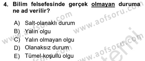 Bilim Felsefesi Dersi Ara Sınavı Deneme Sınav Soruları 4. Soru