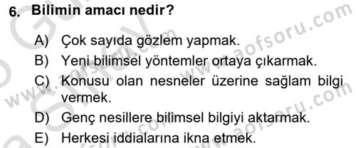 Bilim Felsefesi Dersi 2024 - 2025 Yılı (Vize) Ara Sınav Soruları 6. Soru