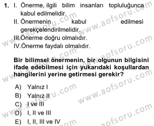 Bilim Felsefesi Dersi 2024 - 2025 Yılı (Final) Dönem Sonu Sınav Soruları 1. Soru