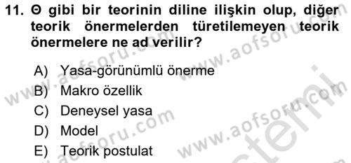 Bilim Felsefesi Dersi 2024 - 2025 Yılı (Final) Dönem Sonu Sınav Soruları 11. Soru