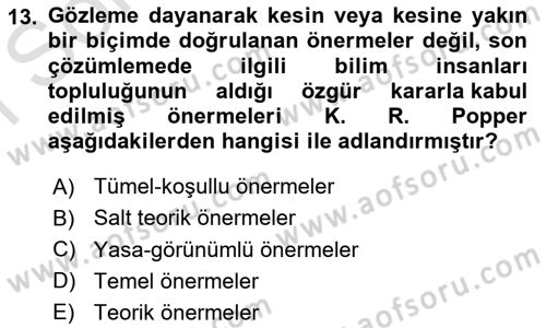 Bilim Felsefesi Dersi 2024 - 2025 Yılı (Final) Dönem Sonu Sınav Soruları 13. Soru