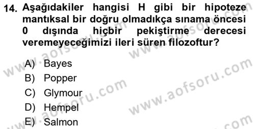 Bilim Felsefesi Dersi 2024 - 2025 Yılı (Final) Dönem Sonu Sınav Soruları 14. Soru