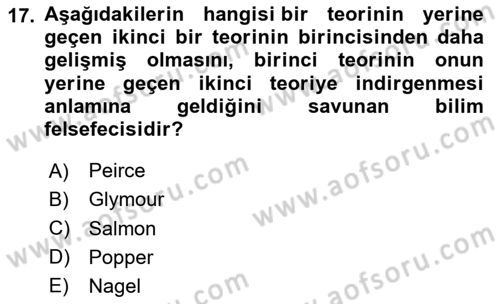 Bilim Felsefesi Dersi 2024 - 2025 Yılı (Final) Dönem Sonu Sınav Soruları 17. Soru