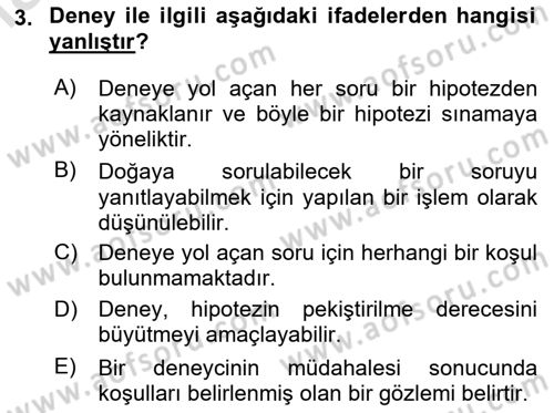 Bilim Felsefesi Dersi 2024 - 2025 Yılı (Final) Dönem Sonu Sınav Soruları 3. Soru