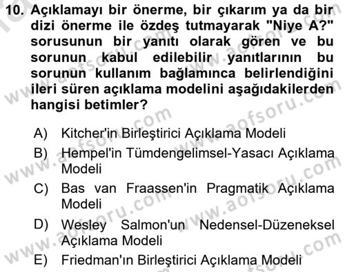 Bilim Felsefesi Dersi 2024 - 2025 Yılı Yaz Okulu Sınav Soruları 10. Soru