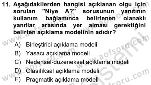 Bilim Felsefesi Dersi 2024 - 2025 Yılı Yaz Okulu Sınav Soruları 11. Soru