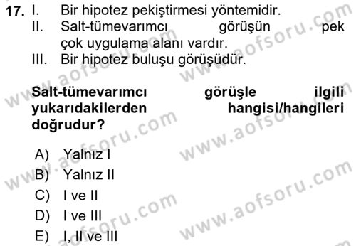 Bilim Felsefesi Dersi 2024 - 2025 Yılı Yaz Okulu Sınav Soruları 17. Soru
