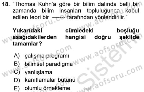 Bilim Felsefesi Dersi 2024 - 2025 Yılı Yaz Okulu Sınav Soruları 18. Soru