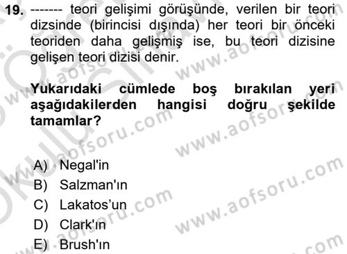 Bilim Felsefesi Dersi 2024 - 2025 Yılı Yaz Okulu Sınav Soruları 19. Soru