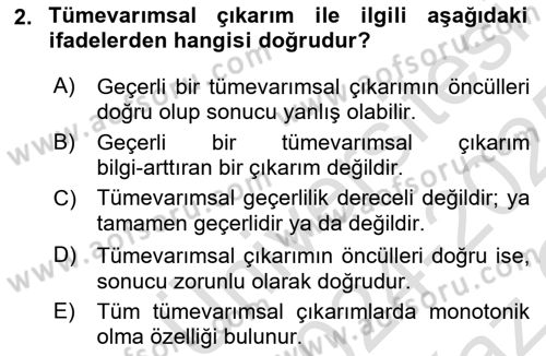 Bilim Felsefesi Dersi 2024 - 2025 Yılı Yaz Okulu Sınav Soruları 2. Soru