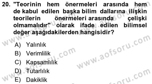 Bilim Felsefesi Dersi 2024 - 2025 Yılı Yaz Okulu Sınav Soruları 20. Soru