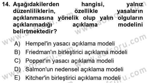 Bilim Felsefesi Dersi 2025 - 2026 Yılı (Vize) Ara Sınav Soruları 14. Soru