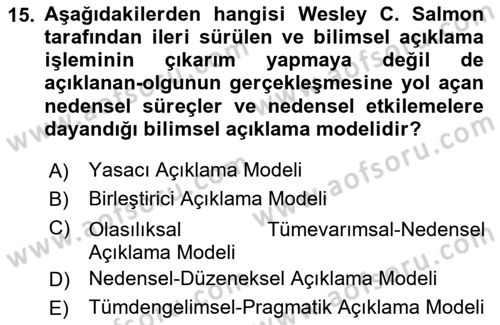Bilim Felsefesi Dersi 2025 - 2026 Yılı (Vize) Ara Sınav Soruları 15. Soru