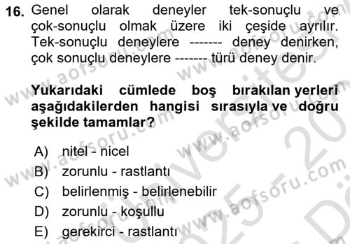 Bilim Felsefesi Dersi 2025 - 2026 Yılı (Vize) Ara Sınav Soruları 16. Soru