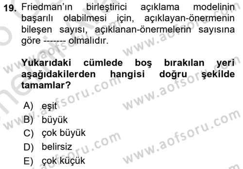 Bilim Felsefesi Dersi 2025 - 2026 Yılı (Vize) Ara Sınav Soruları 19. Soru