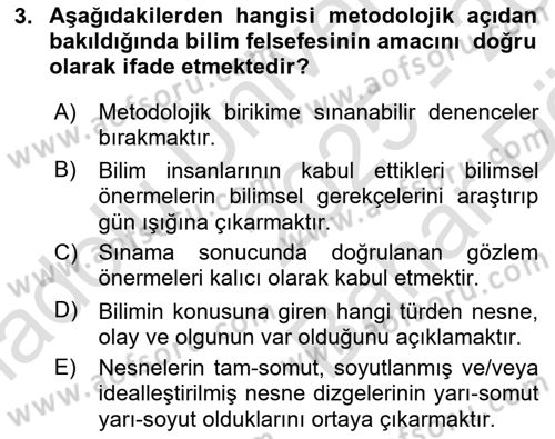 Bilim Felsefesi Dersi 2025 - 2026 Yılı (Vize) Ara Sınav Soruları 3. Soru