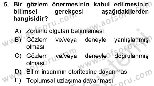 Bilim Felsefesi Dersi 2025 - 2026 Yılı (Vize) Ara Sınav Soruları 5. Soru
