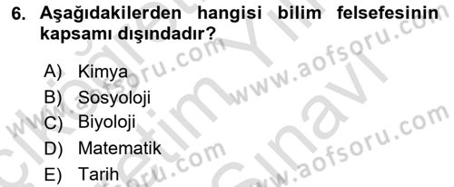 Bilim Felsefesi Dersi 2025 - 2026 Yılı (Vize) Ara Sınav Soruları 6. Soru