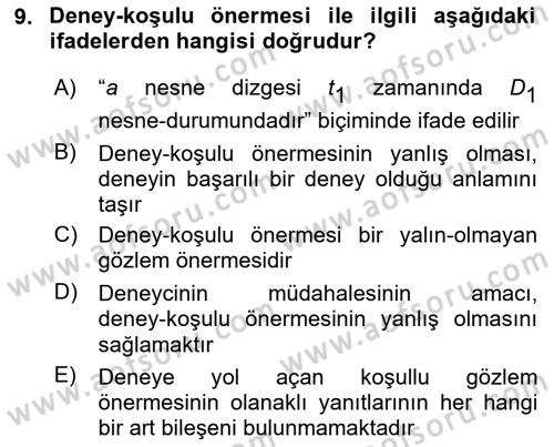 Bilim Felsefesi Dersi 2025 - 2026 Yılı (Vize) Ara Sınav Soruları 9. Soru